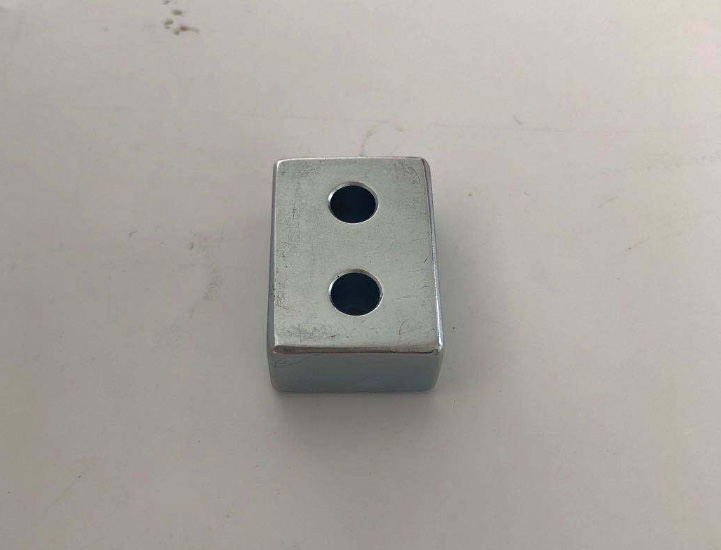 Galvanized rectangular neodymium magnet with 2 holes