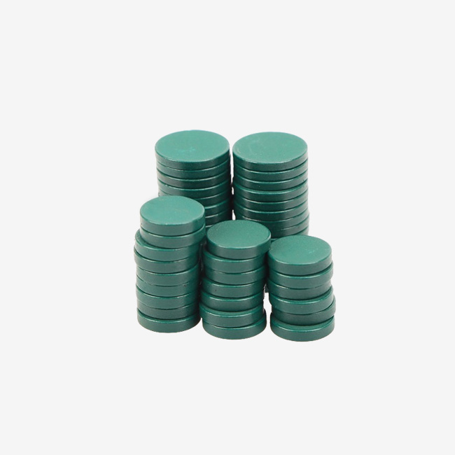 Green Epoxy Coated NdFeB Disc Magnets OD 8mm 10mm