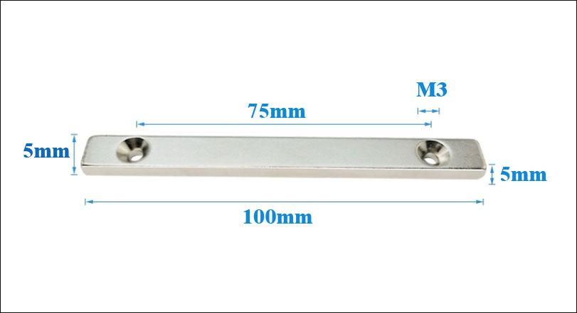 4 inch long neodymium magnet with 2 countersunk holes
