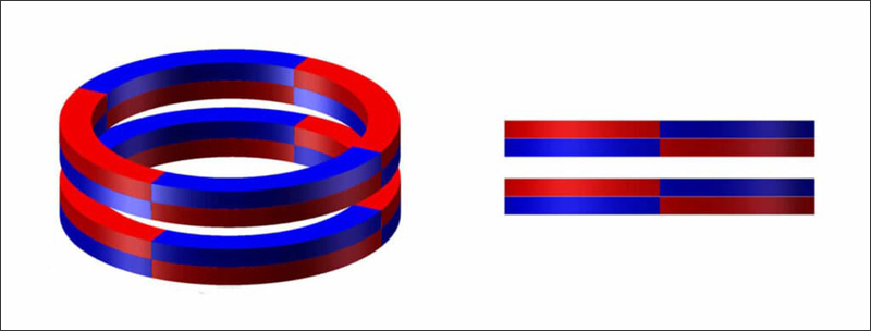 Schematic diagram of the pole distribution of a 4-pole ring magnet